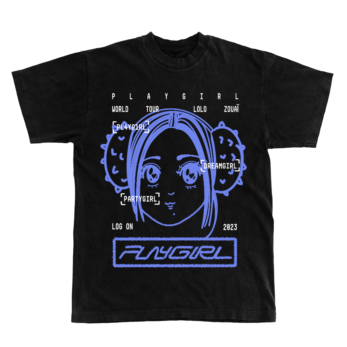 PLAYGIRL ANIME TEE [BLACK AND BLUE]