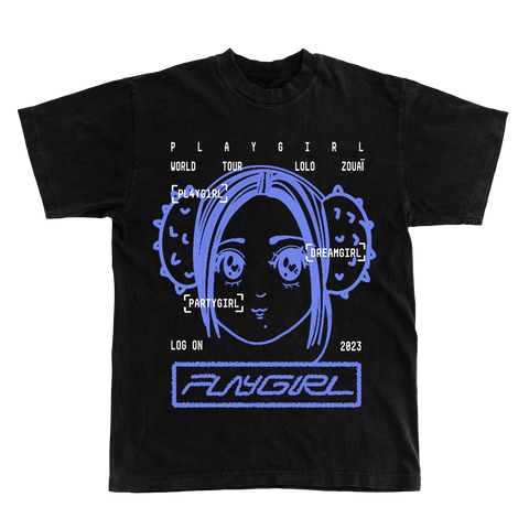 PLAYGIRL ANIME TEE [BLACK AND BLUE]