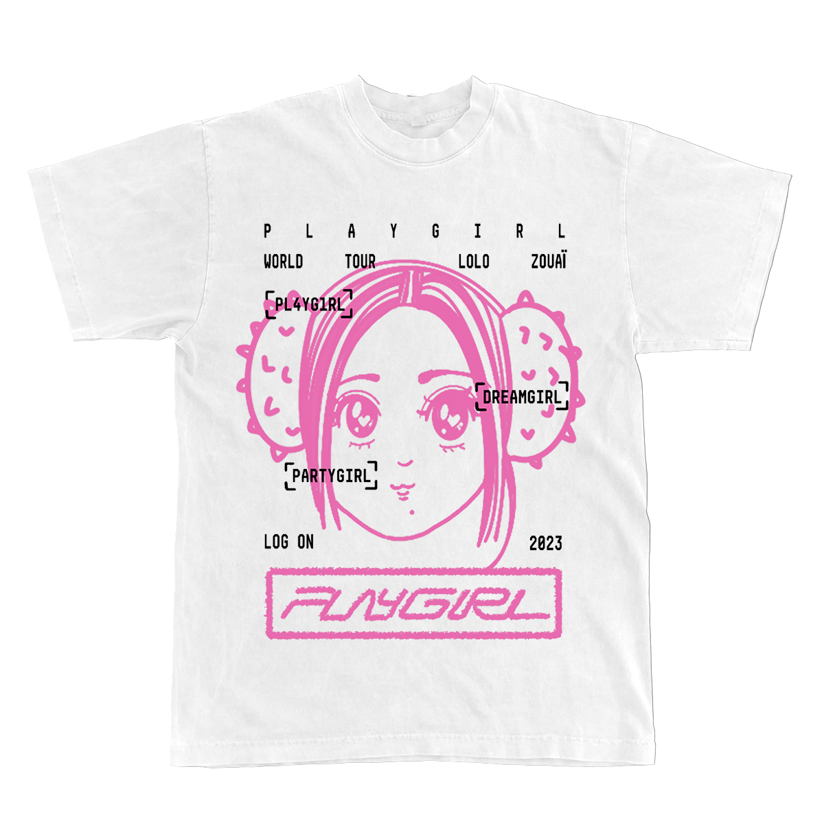PLAYGIRL ANIME TEE [WHITE AND PINK]